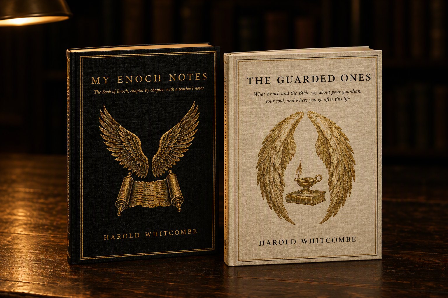 My Enoch Notes and The Guarded Ones, standing side by side on a desk